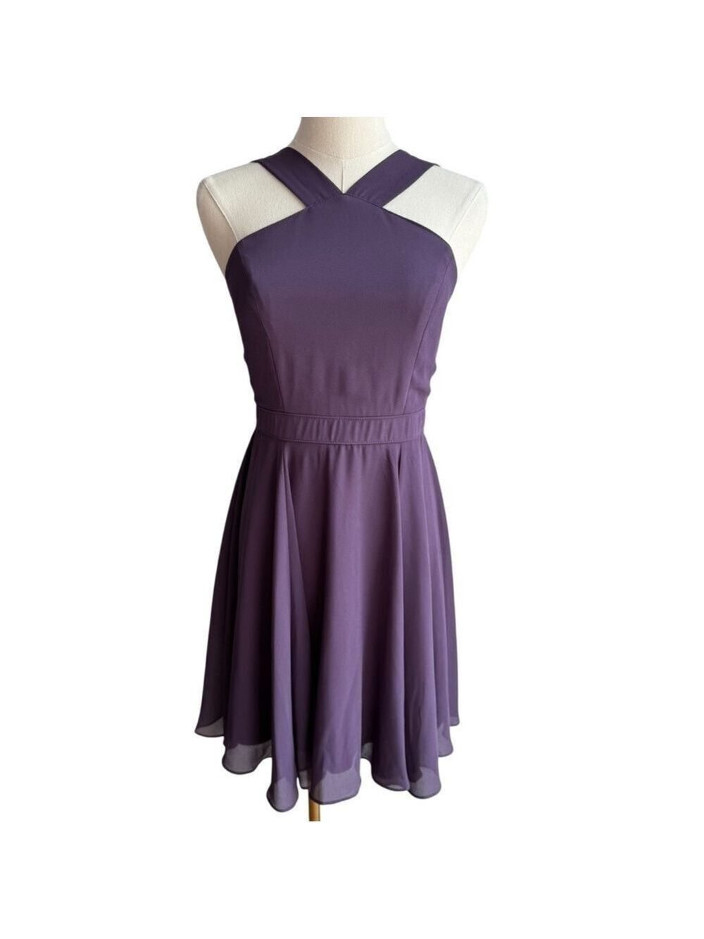 Lulus Short Halter Dress Sz S Eggplant Purple Bridesmaid Cocktail Party Prom EUC